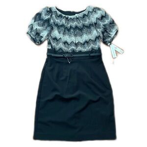 NWT Shelby Palmer Midi Black White Belted Dress Size 8